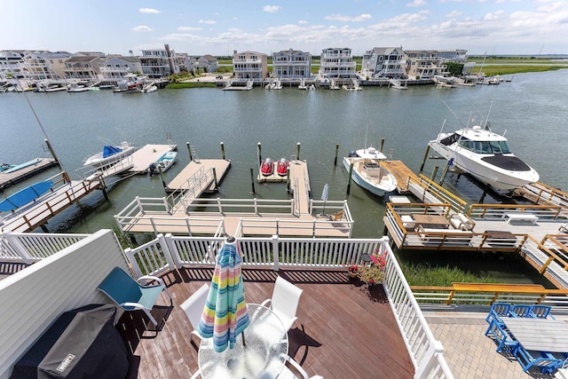 dock area featuring a water view