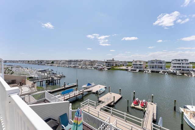 view of dock with a water view