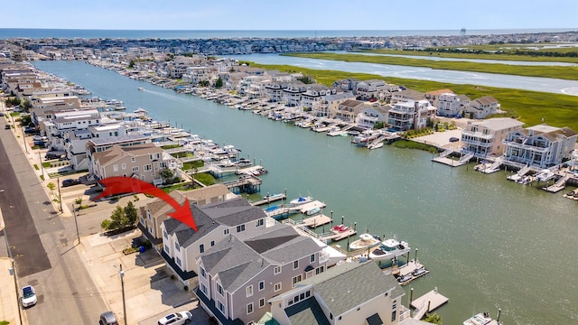 aerial view featuring a water view