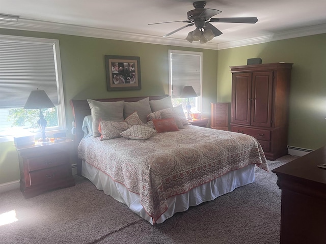 407 Elmwood Ave, Marmora, NJ 08223 - bedroom with carpet flooring, ceiling fan, ornamental molding, and multiple windows