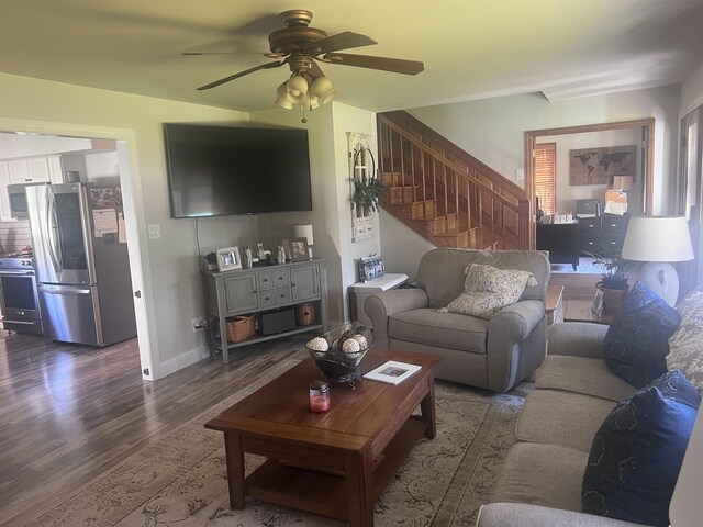 407 Elmwood Ave, Marmora, NJ 08223 - living room with ceiling fan and dark wood-type flooring