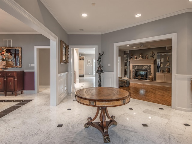 hallway with crown molding