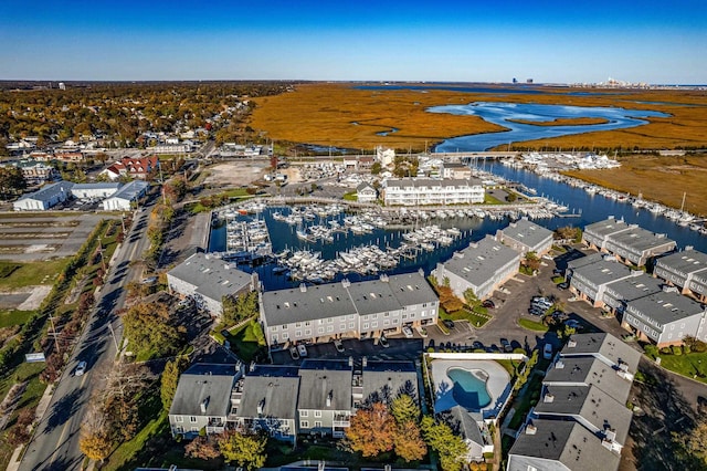 bird's eye view featuring a water view