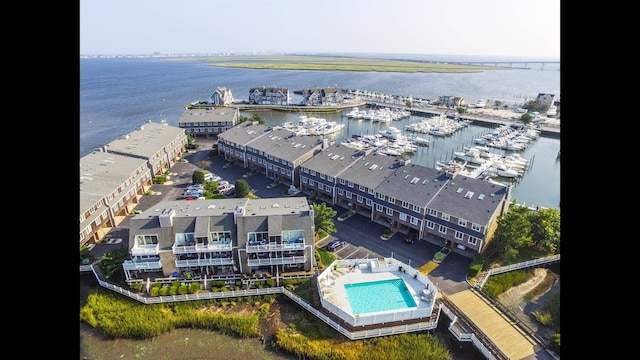 aerial view featuring a water view