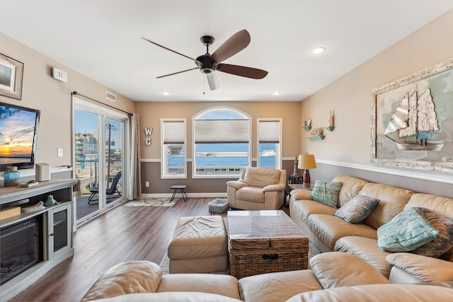 415 E Heather Rd Unit 202, Wildwood Crest, NJ 08260 - living area featuring wood finished floors, a ceiling fan, and recessed lighting