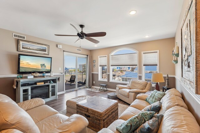 415 E Heather Rd Unit 202, Wildwood Crest, NJ 08260 - living area featuring ceiling fan, wood finished floors, recessed lighting, and baseboards