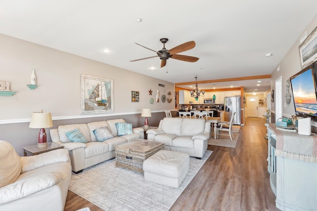 415 E Heather Rd Unit 202, Wildwood Crest, NJ 08260 - living area with a ceiling fan, recessed lighting, light wood finished floors, and a chandelier