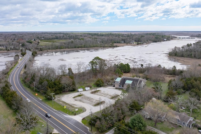 aerial view featuring a water view