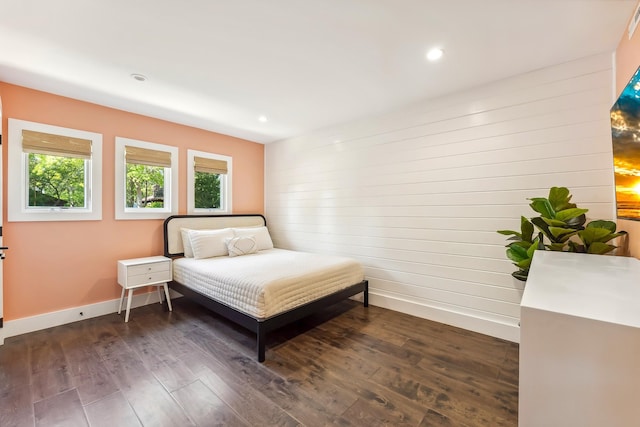 401 Fern Rd, Cape May Beach, NJ 08251 - bedroom featuring dark wood finished floors, baseboards, recessed lighting, and wooden walls