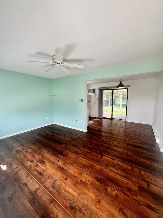 106 Cedardale Ave, Villas, NJ 08251 - empty room featuring hardwood / wood-style floors, a wall unit AC, a ceiling fan, and a baseboard heating unit