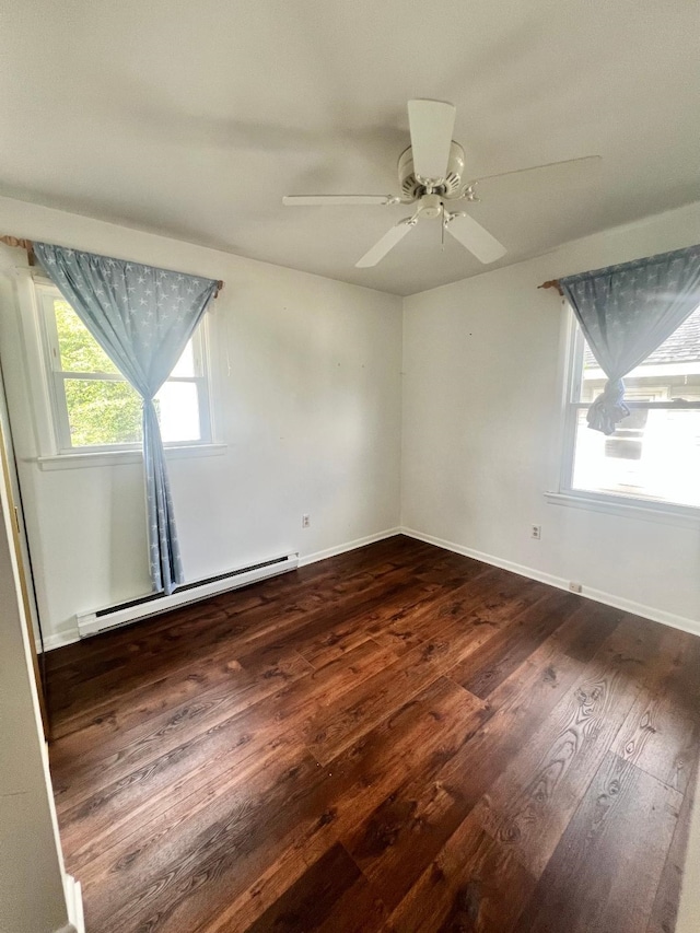 106 Cedardale Ave, Villas, NJ 08251 - unfurnished room with a baseboard heating unit, hardwood / wood-style floors, and a ceiling fan