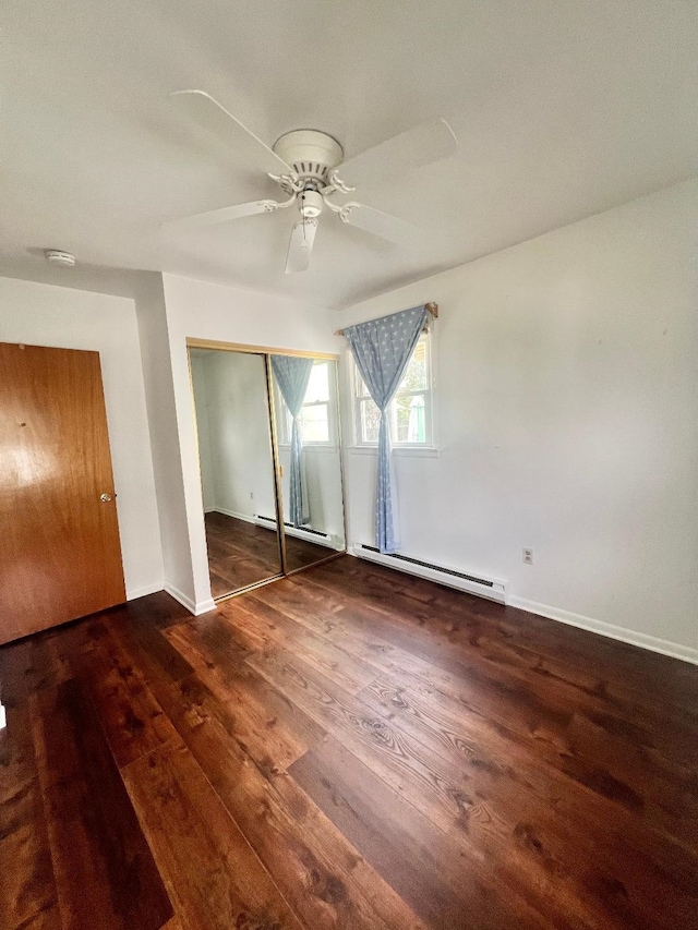 106 Cedardale Ave, Villas, NJ 08251 - unfurnished bedroom featuring baseboard heating, wood finished floors, a closet, and a ceiling fan