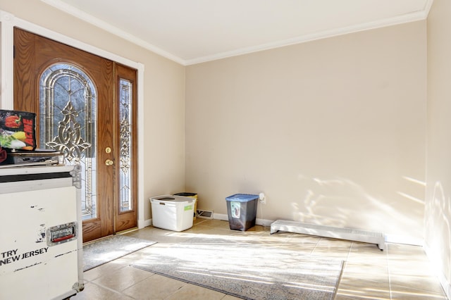 entrance foyer featuring crown molding, baseboards, and light tile patterned floors