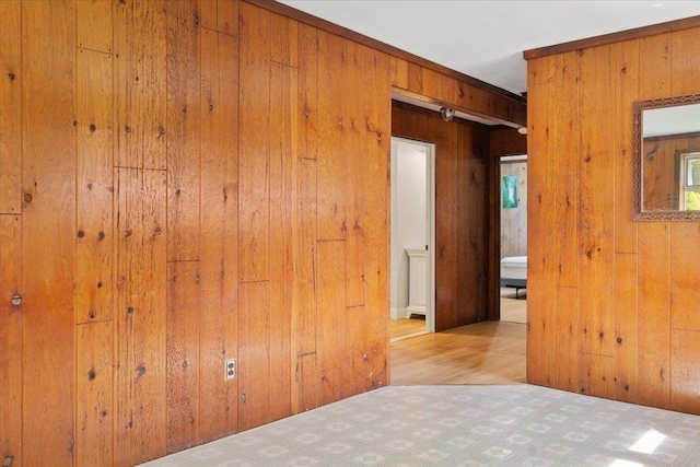 interior space featuring wood walls