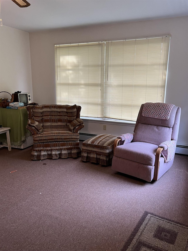 149 E Florida Ave, Villas, NJ 08251 - carpeted living area featuring a baseboard heating unit and ceiling fan