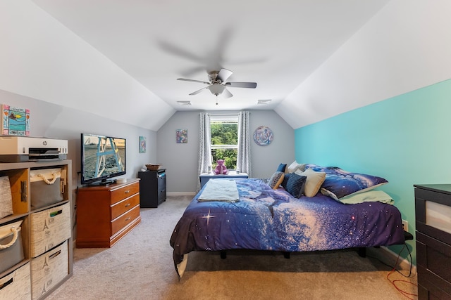 25 N 12th St, Del Haven, NJ 08251 - bedroom with light carpet, vaulted ceiling, and a ceiling fan