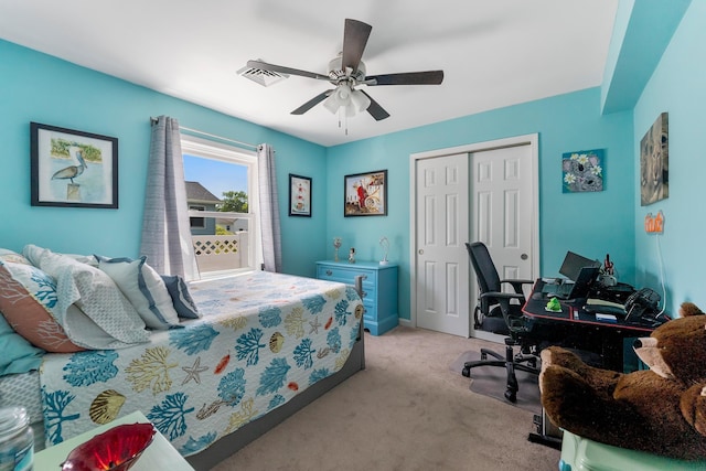 25 N 12th St, Del Haven, NJ 08251 - bedroom featuring a desk, light carpet, a closet, a ceiling fan, and baseboards