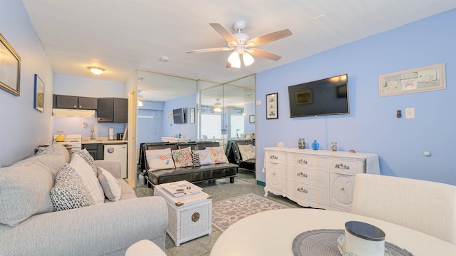 108 S Montpelier Ave Unit 211, Atlantic City, NJ 08401 - living room with a ceiling fan and light tile patterned floors