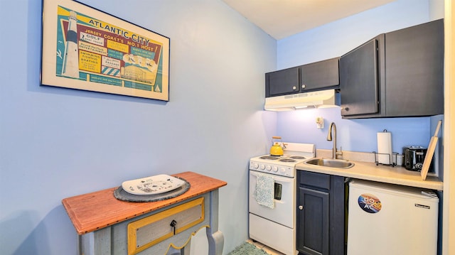 108 S Montpelier Ave Unit 211, Atlantic City, NJ 08401 - kitchen with under cabinet range hood, white electric range oven, refrigerator, and light countertops