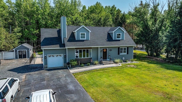 1731 Rte 47, Eldora, NJ 08270 - cape cod-style house with asphalt driveway, an attached garage, a front lawn, a chimney, and roof with shingles