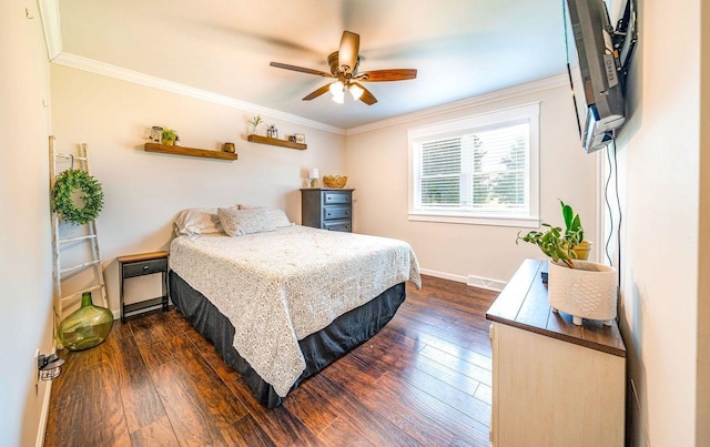 1731 Rte 47, Eldora, NJ 08270 - bedroom featuring dark wood-style flooring, ornamental molding, and a ceiling fan