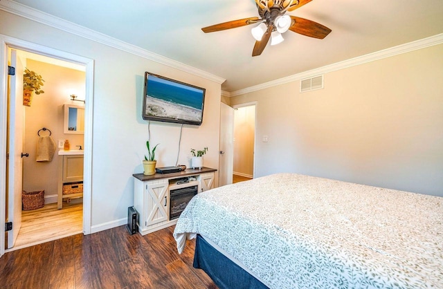 1731 Rte 47, Eldora, NJ 08270 - bedroom with dark wood-type flooring, ornamental molding, ceiling fan, and ensuite bath