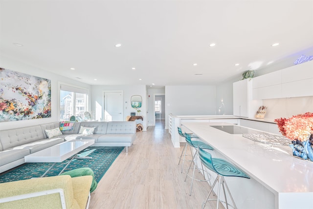 living room with light hardwood / wood-style floors