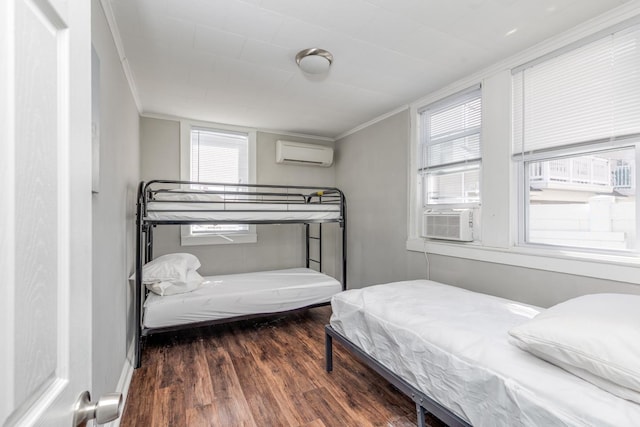 222 E Burk Ave Unit 5, Wildwood, NJ 08260 - bedroom featuring cooling unit, wood finished floors, ornamental molding, and a wall unit AC