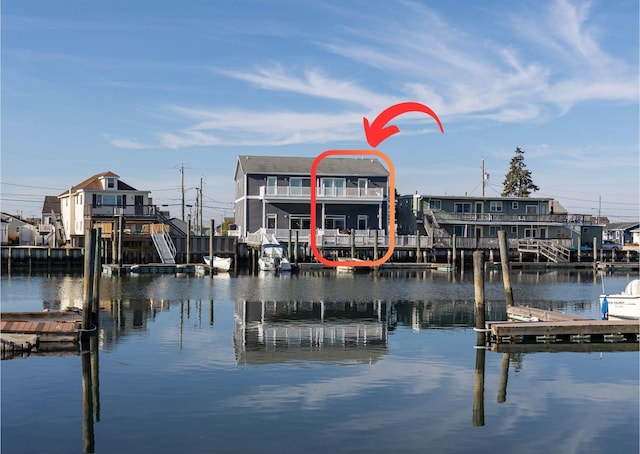 dock area featuring a water view