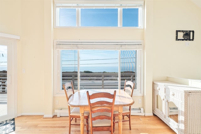 dining space featuring light wood-type flooring and a healthy amount of sunlight