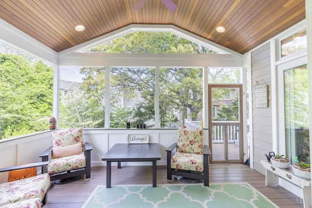 310 Brainard Ave, Cape May Point, NJ 08212 - sunroom featuring vaulted ceiling, a ceiling fan, and outdoor lounge area