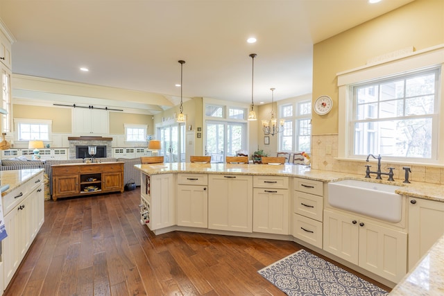 310 Brainard Ave, Cape May Point, NJ 08212 - kitchen with a sink, backsplash, dark wood-style flooring, open floor plan, and recessed lighting