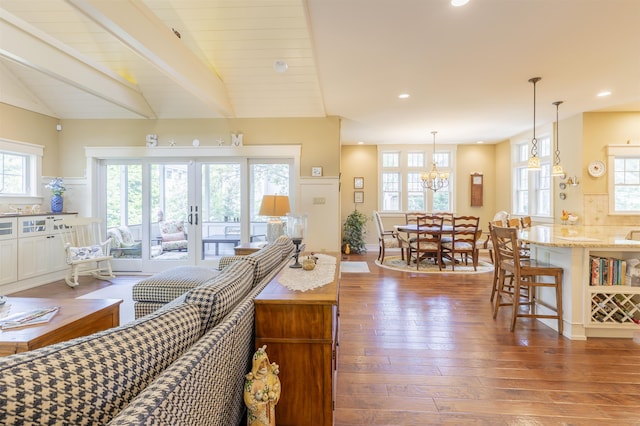 310 Brainard Ave, Cape May Point, NJ 08212 - living room with wood-type flooring, plenty of natural light, recessed lighting, and a chandelier