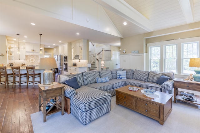 310 Brainard Ave, Cape May Point, NJ 08212 - living area with light wood-type flooring, stairs, and recessed lighting