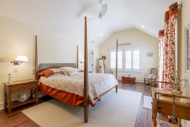 310 Brainard Ave, Cape May Point, NJ 08212 - bedroom featuring wood finished floors, lofted ceiling, a ceiling fan, recessed lighting, and baseboards