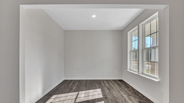 spare room featuring dark hardwood / wood-style flooring and plenty of natural light