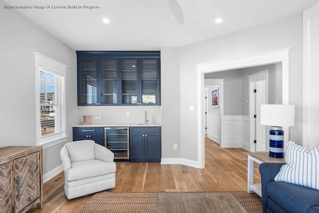 288 86th St, Stone Harbor, NJ 08247 - indoor wet bar with beverage cooler, light wood-style flooring, and recessed lighting