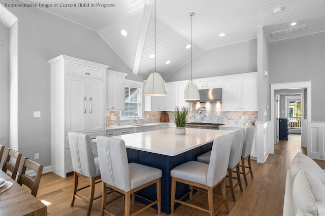288 86th St, Stone Harbor, NJ 08247 - dining area featuring light wood-type flooring, wooden ceiling, recessed lighting, and high vaulted ceiling