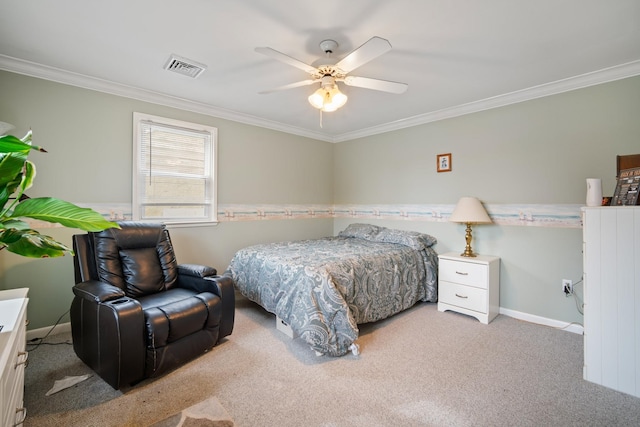 38 Stanhope Rd, Marmora, NJ 08223 - bedroom with light carpet, ornamental molding, and ceiling fan