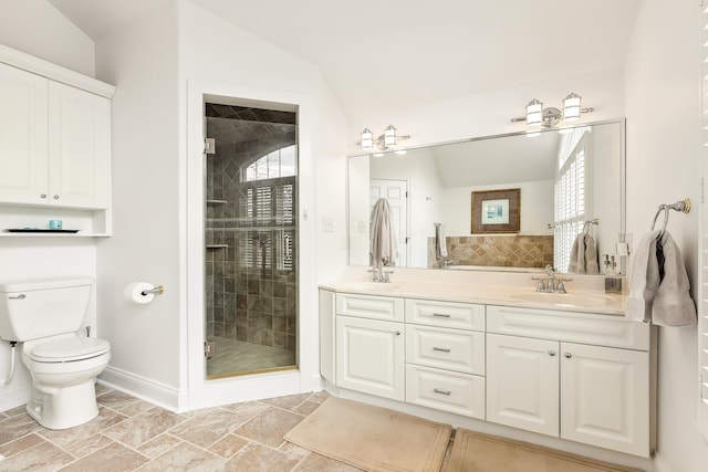 3005 Shore Dr, Cape May Beach, NJ 08251 - full bath featuring baseboards, a sink, toilet, double vanity, and a stall shower