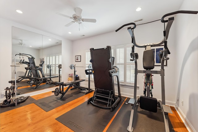 3005 Shore Dr, Cape May Beach, NJ 08251 - workout area featuring baseboards, a ceiling fan, and wood finished floors