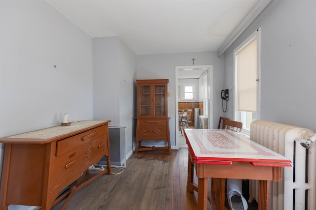112 E Montgomery Ave, Wildwood, NJ 08260 - dining area featuring dark wood-type flooring, baseboards, and radiator heating unit