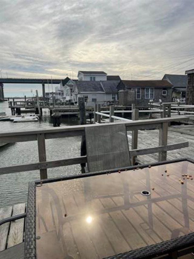 view of dock with a water view