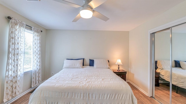 13 Mooring Cir, Seaville, NJ 08230 - bedroom with a closet, light wood-style flooring, and ceiling fan