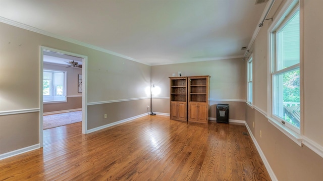13 Mooring Cir, Seaville, NJ 08230 - unfurnished living room with wood finished floors, ornamental molding, and ceiling fan
