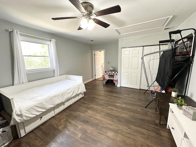 49 Hope Corson Rd, Ocean View, NJ 08230 - bedroom featuring attic access, wood finished floors, ceiling fan, and a closet