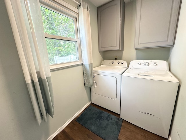 49 Hope Corson Rd, Ocean View, NJ 08230 - laundry room with independent washer and dryer, dark wood-style flooring, cabinet space, and baseboards