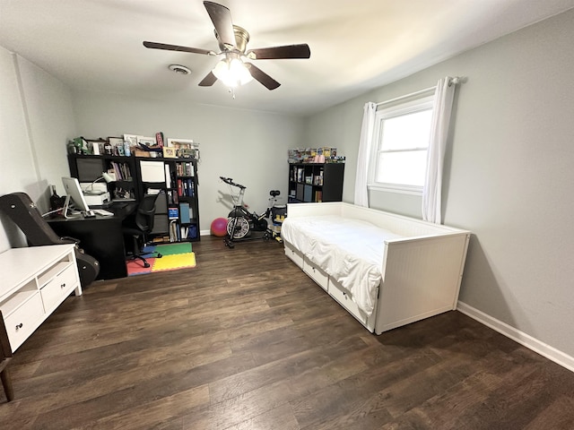 49 Hope Corson Rd, Ocean View, NJ 08230 - bedroom with dark wood-style flooring, an office area, baseboards, and ceiling fan