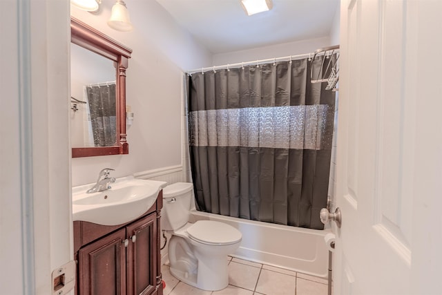 237 Lennox Ave, North Cape May, NJ 08204 - bathroom with tile patterned floors, vanity, toilet, shower / bath combo, and wainscoting