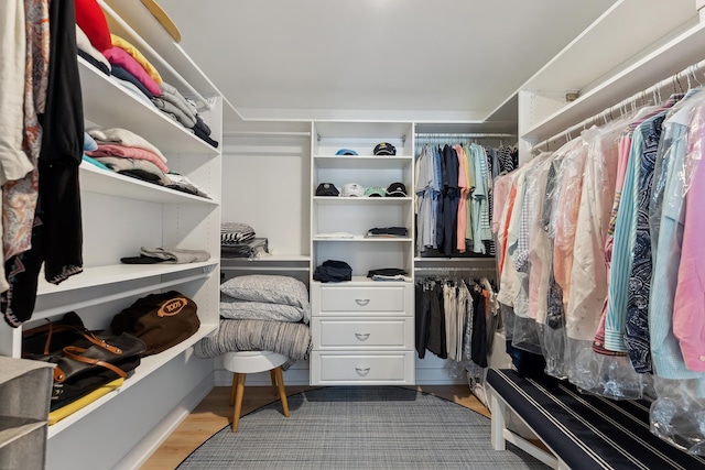 spacious closet with light hardwood / wood-style flooring